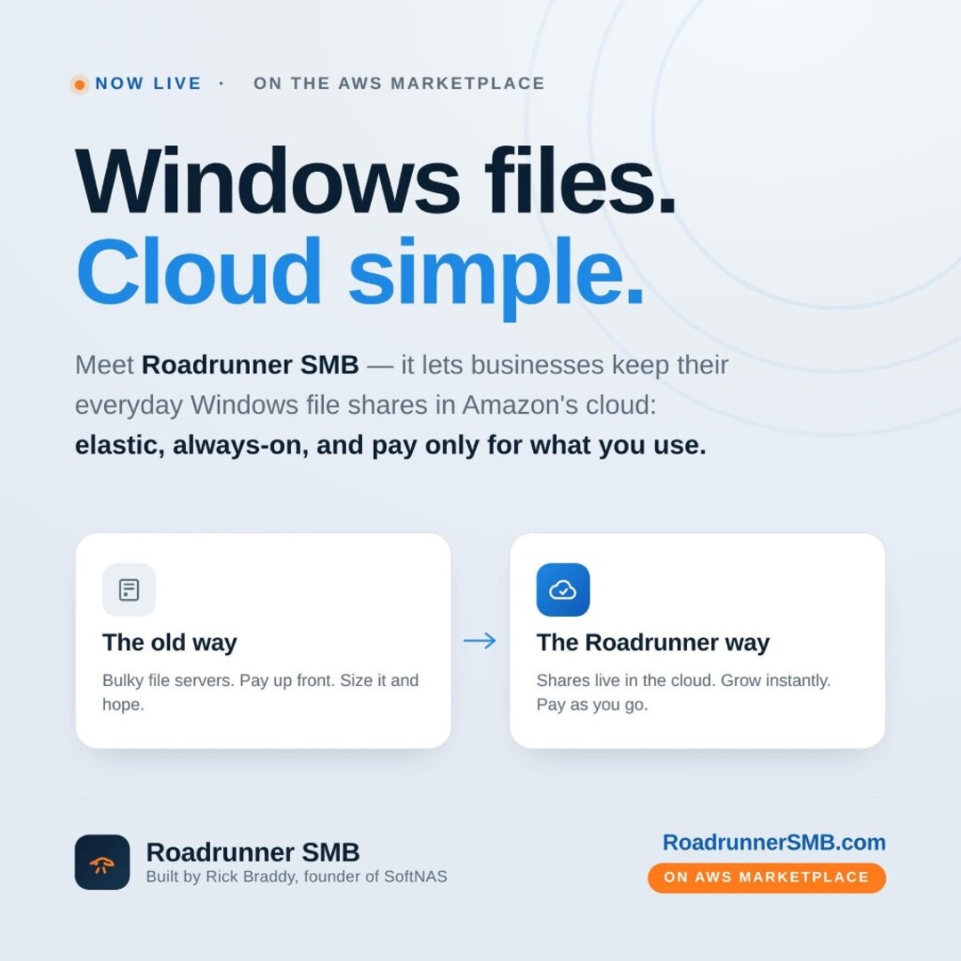 Roadrunner SMB: Windows files, cloud simple. Now live on the AWS Marketplace.